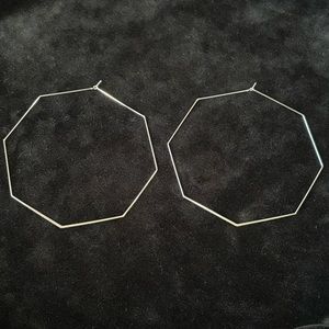 FOREVER 21 Large Thin Silver Octagon Dangly Dangle Hoop Earrings